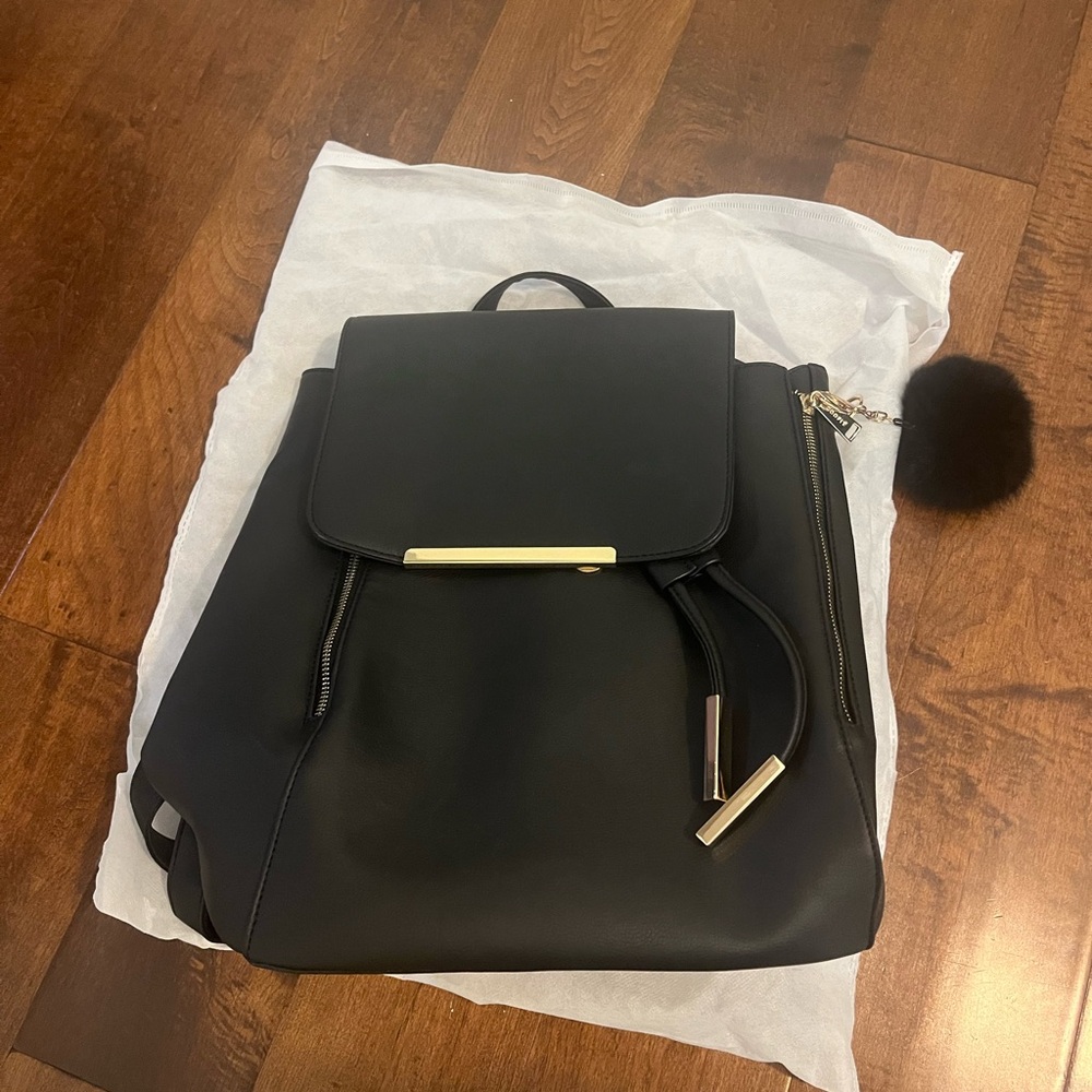 Black faux leather backpack